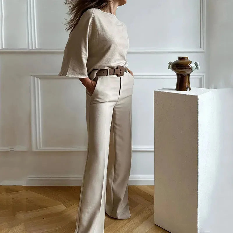 KAIGHLEY – Women's High-Waisted Wide-Leg Trouser Set