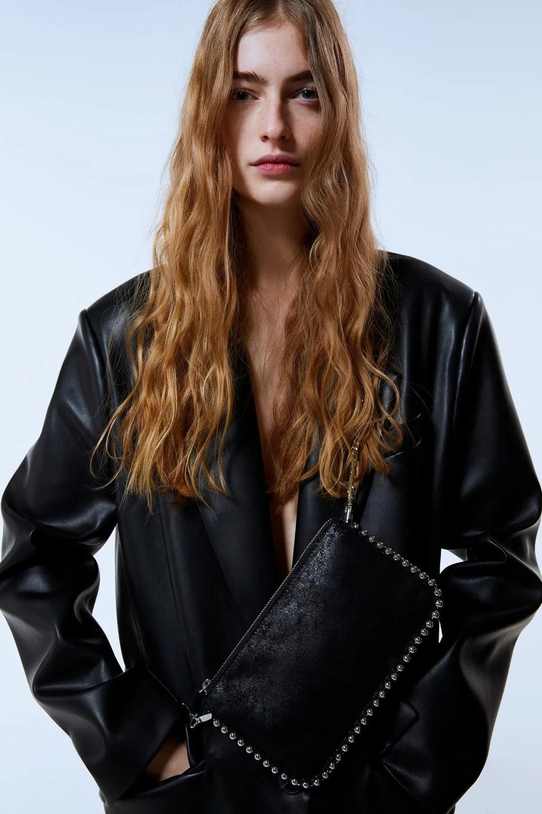 ONYX – Studded Black Clutch with Chain Strap
