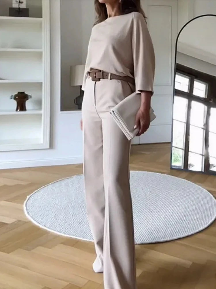 KAIGHLEY – Women's High-Waisted Wide-Leg Trouser Set