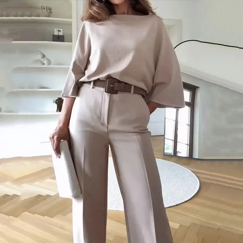 KAIGHLEY – Women's High-Waisted Wide-Leg Trouser Set