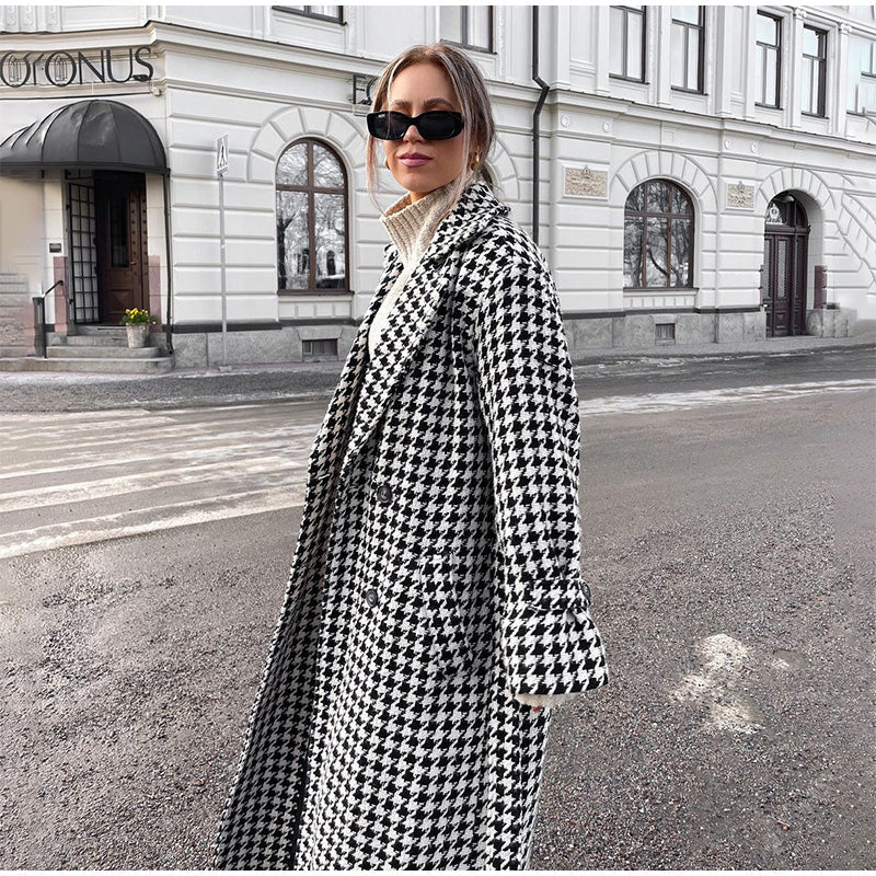 HOUNDSTOOTH - Classic Long Trench Coat for Women