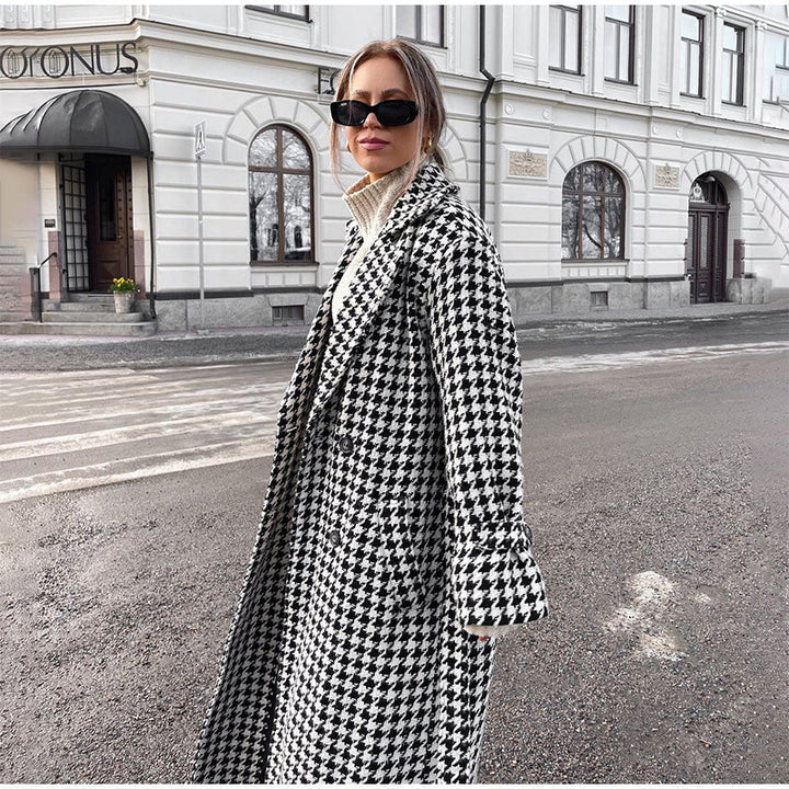 HOUNDSTOOTH - Classic Long Trench Coat for Women