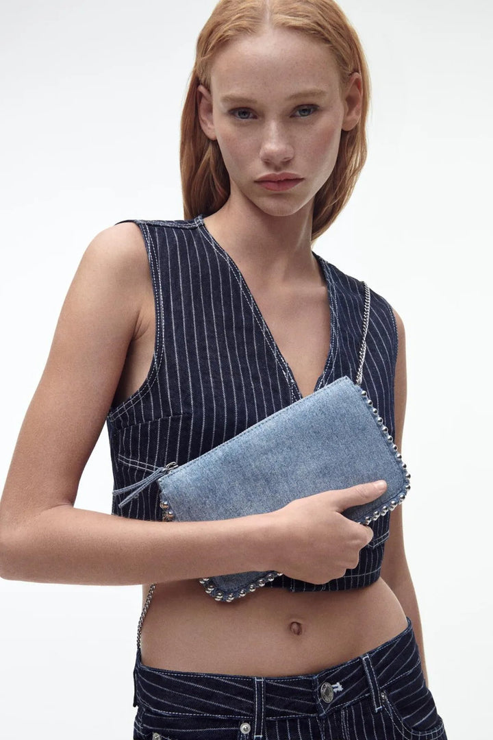 ONYX – Studded Black Clutch with Chain Strap