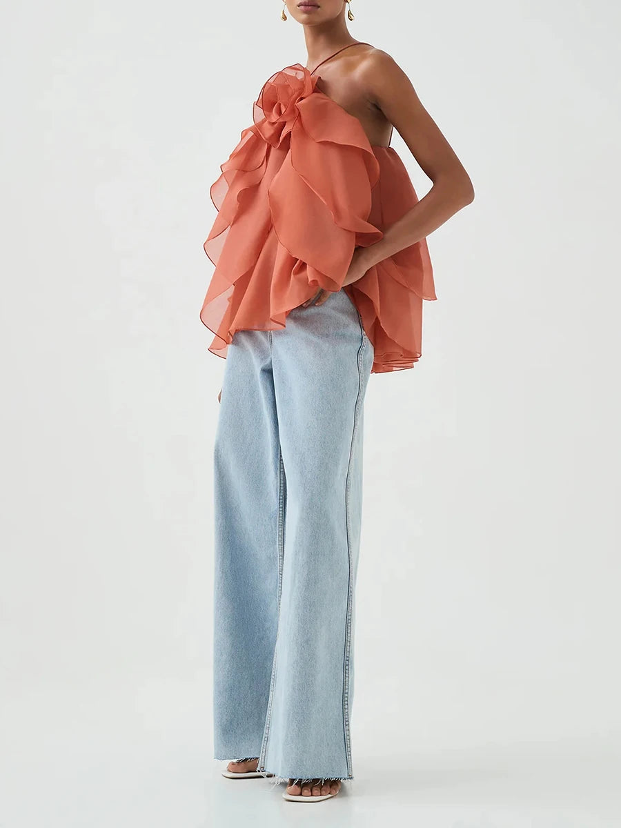 AMELIA – Layered Ruffle Rose Halter Top