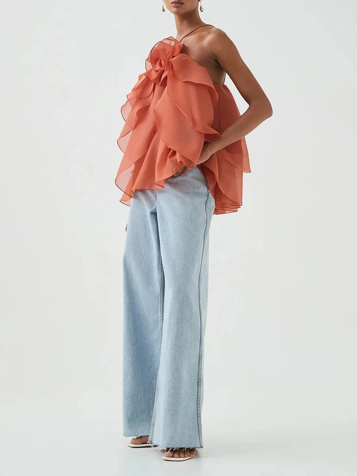 AMELIA – Layered Ruffle Rose Halter Top