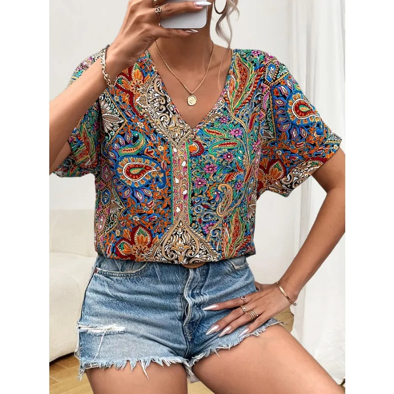 SERA - Bohemian Printed Summer Blouse