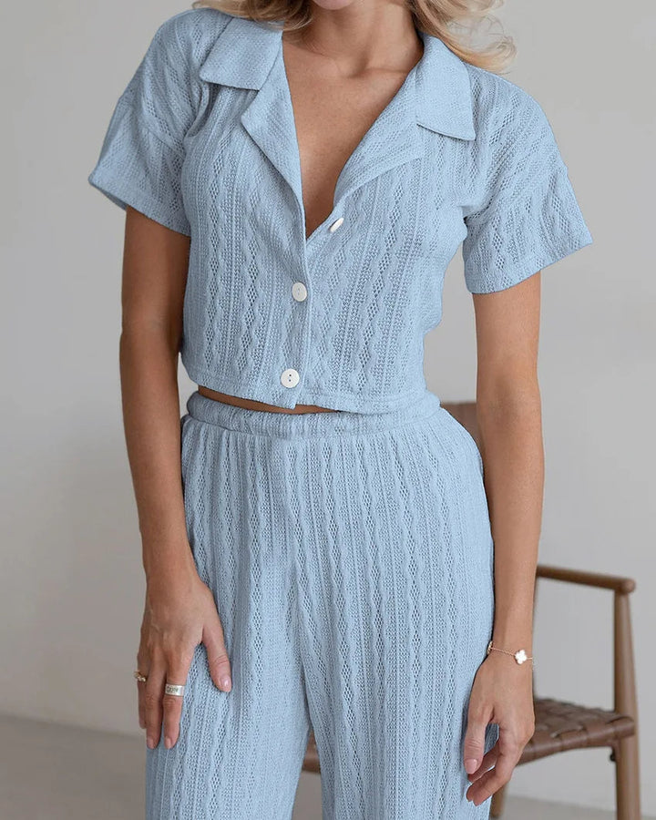 ELYSIA  - Women's Textured Lounge Shirt & Pants Set