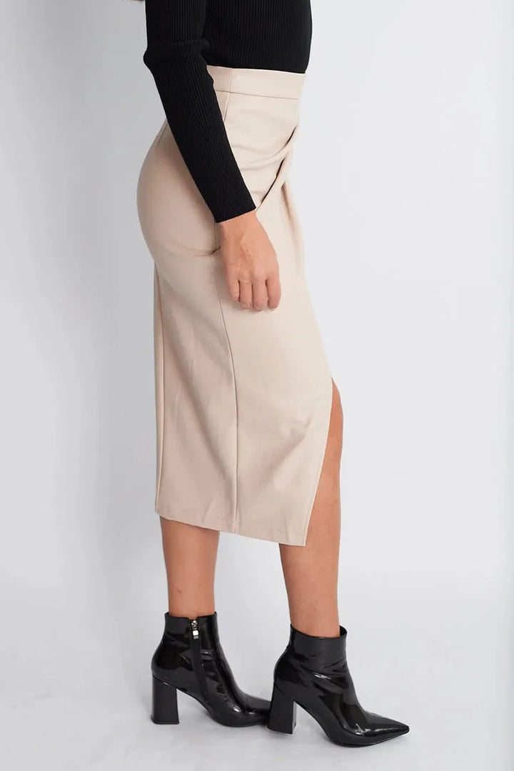 NORA - Vegan Leather Wrap Midi Skirt
