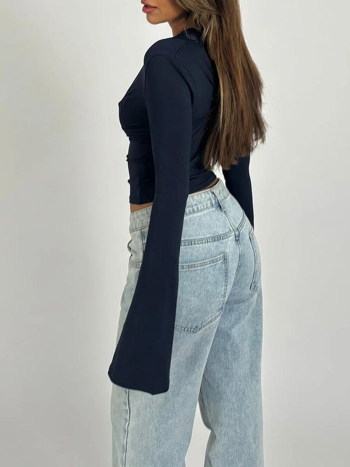 ELOISE - Lace Trim Long Sleeve Crop Top