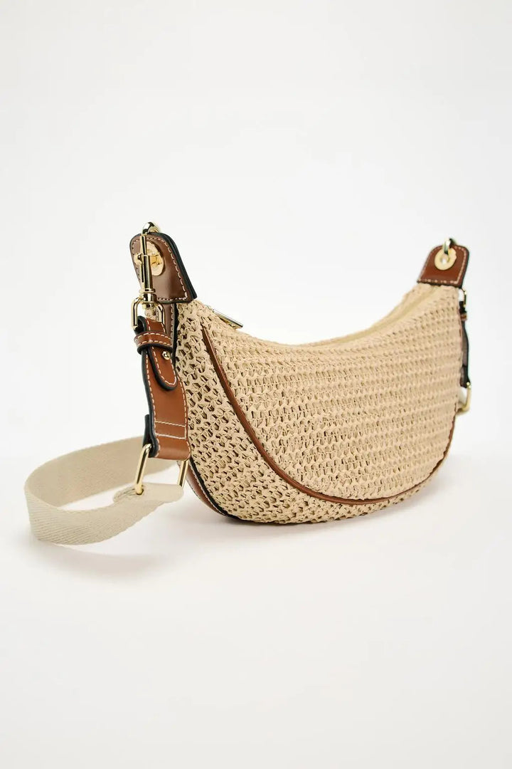 ZAINA – Boho Half-Moon Straw Bag