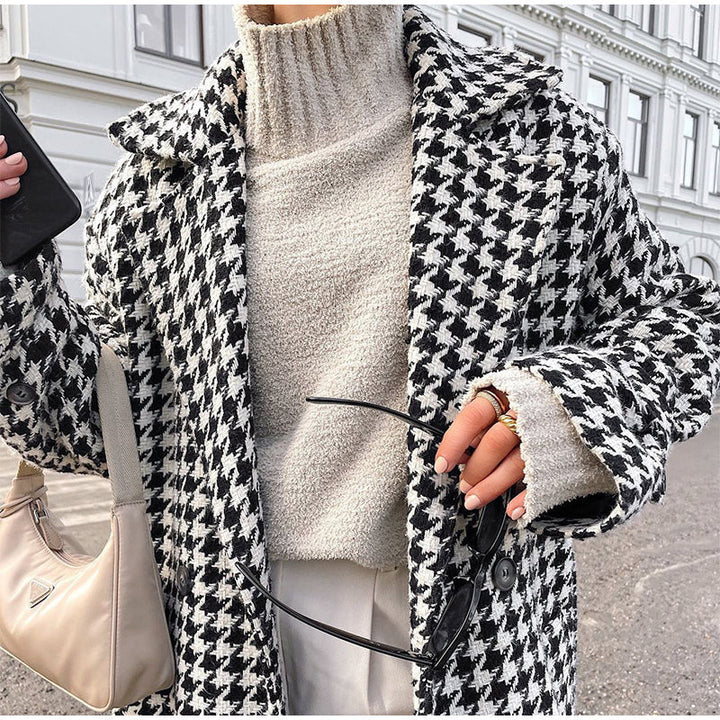 HOUNDSTOOTH - Classic Long Trench Coat for Women