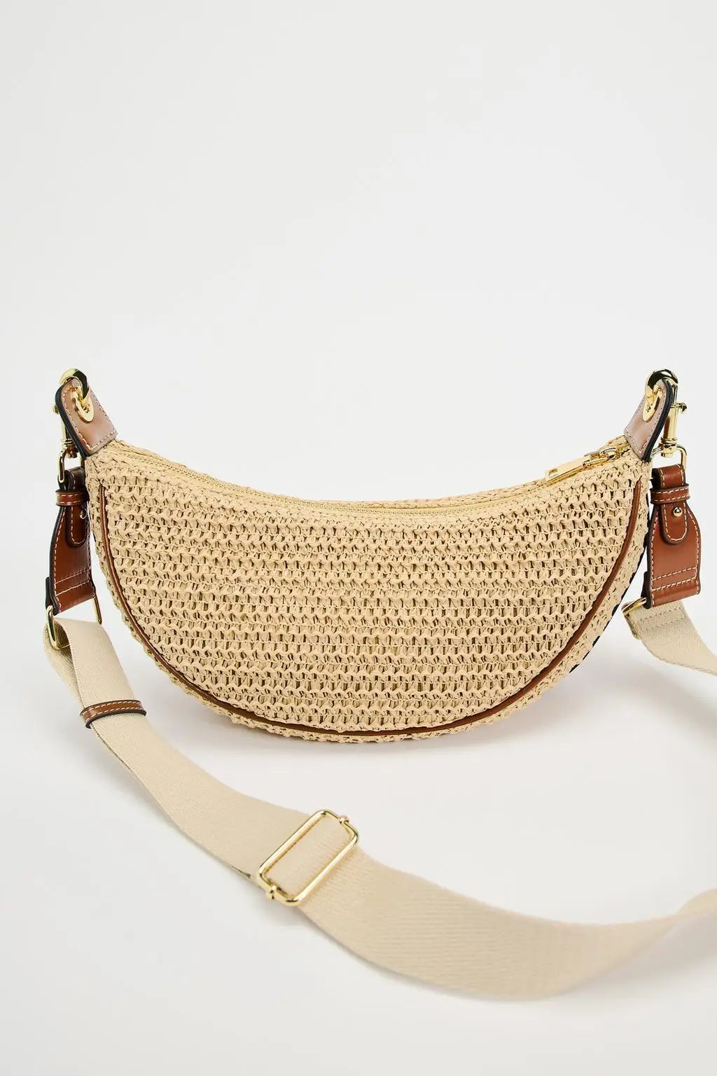 ZAINA – Boho Half-Moon Straw Bag