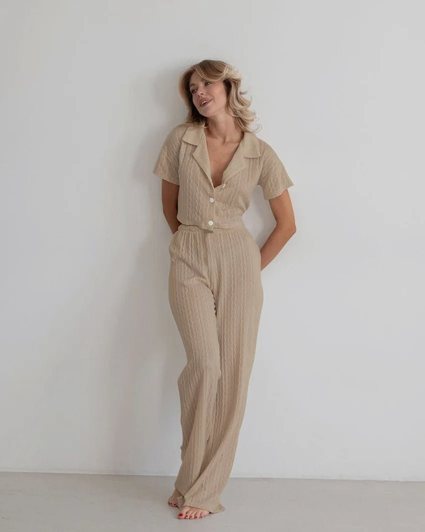 ELYSIA  - Women's Textured Lounge Shirt & Pants Set