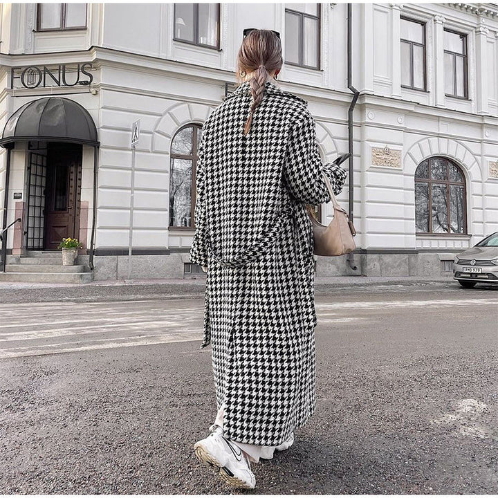 HOUNDSTOOTH - Classic Long Trench Coat for Women