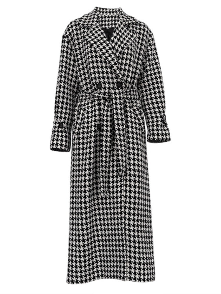 HOUNDSTOOTH - Classic Long Trench Coat for Women