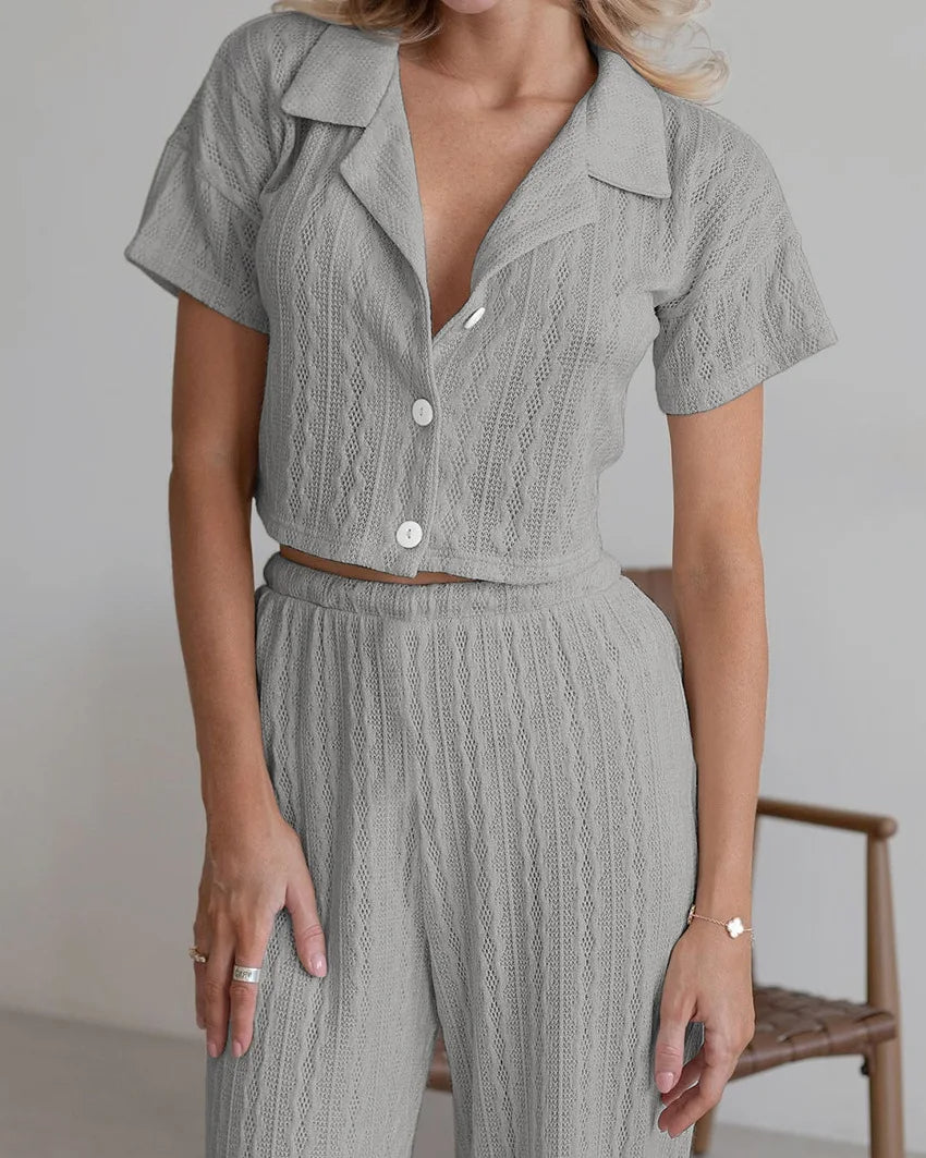 ELYSIA  - Women's Textured Lounge Shirt & Pants Set