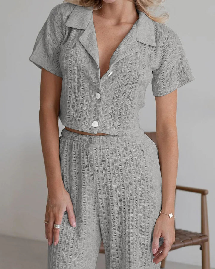ELYSIA  - Women's Textured Lounge Shirt & Pants Set