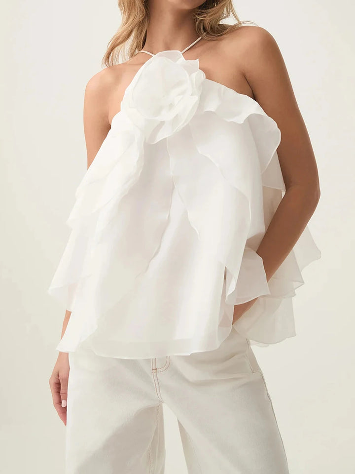 AMELIA – Layered Ruffle Rose Halter Top