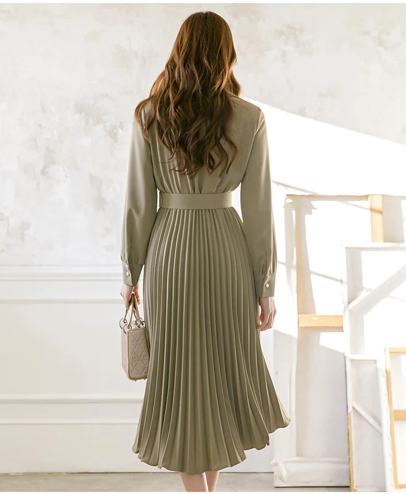 INDI - Women’s Pleated Belted Midi Dress