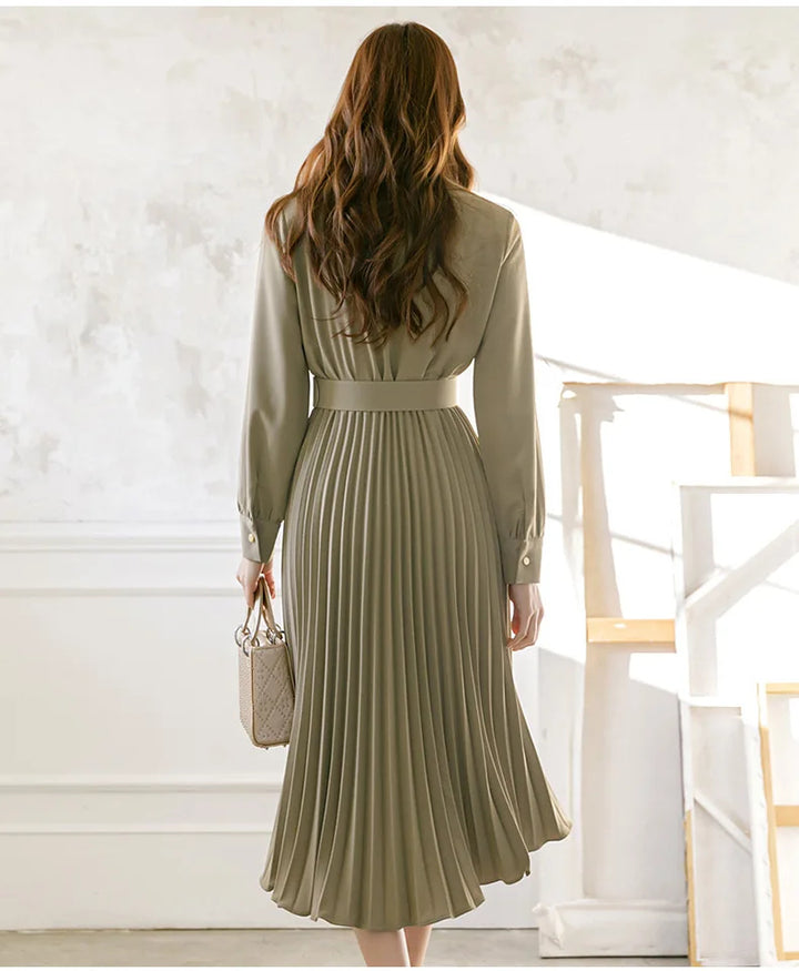 INDI - Women’s Pleated Belted Midi Dress