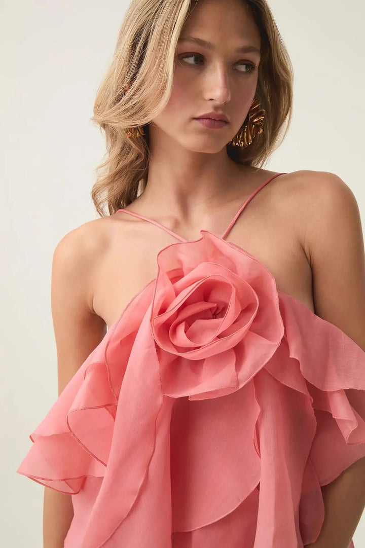 ROSALIA – Layered Ruffle Rose Mini Dress