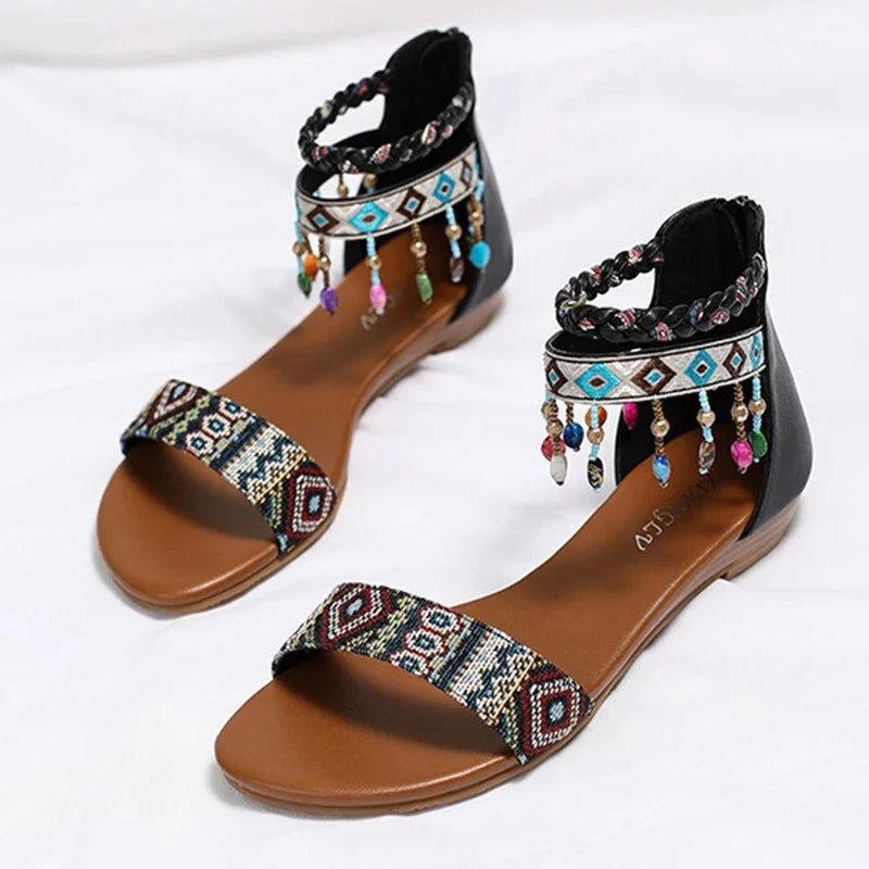 IDALY - Boho Beaded Ankle Strap Sandals