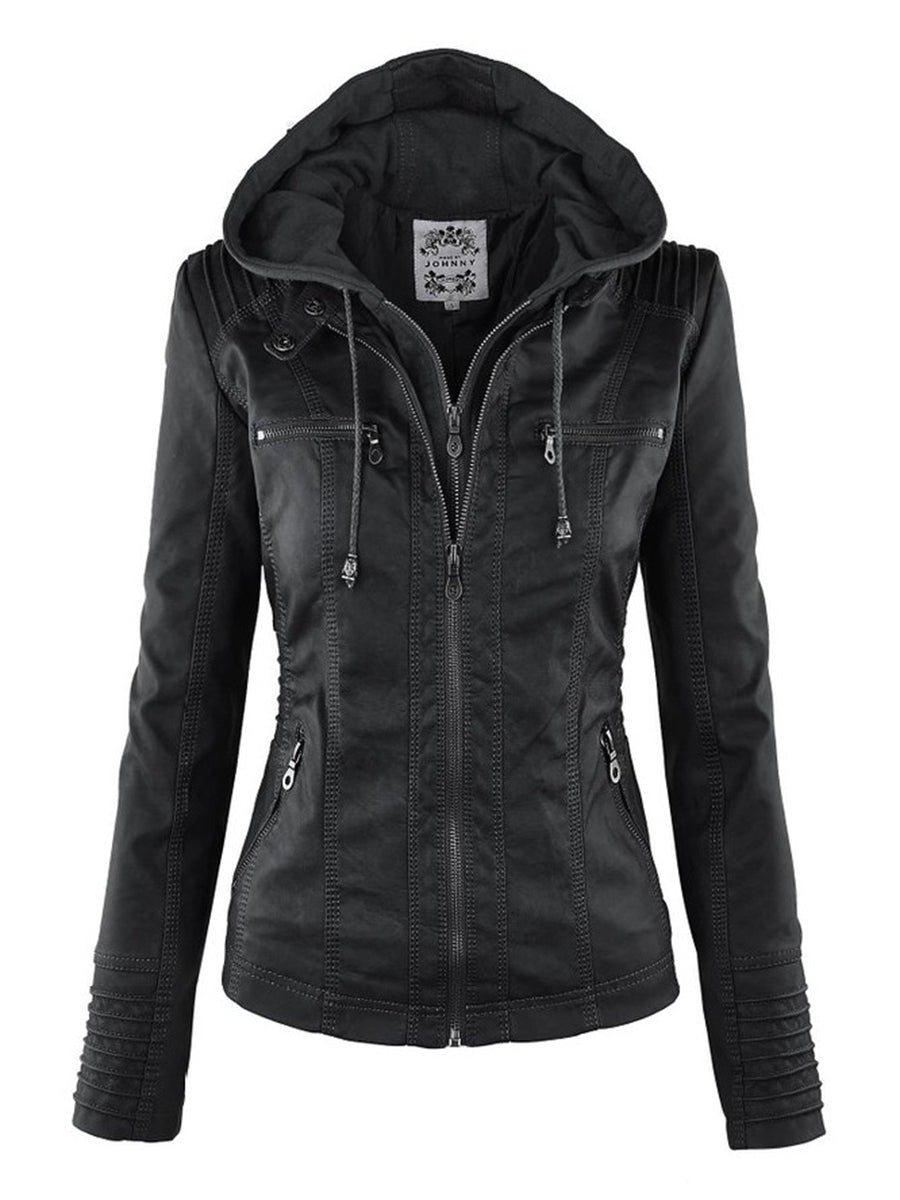 NORELLE – Vegan Leather Jacket With Detachable Hood