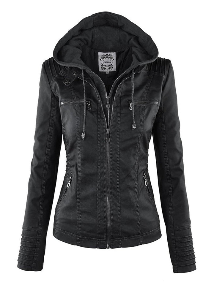 NORELLE – Vegan Leather Jacket With Detachable Hood