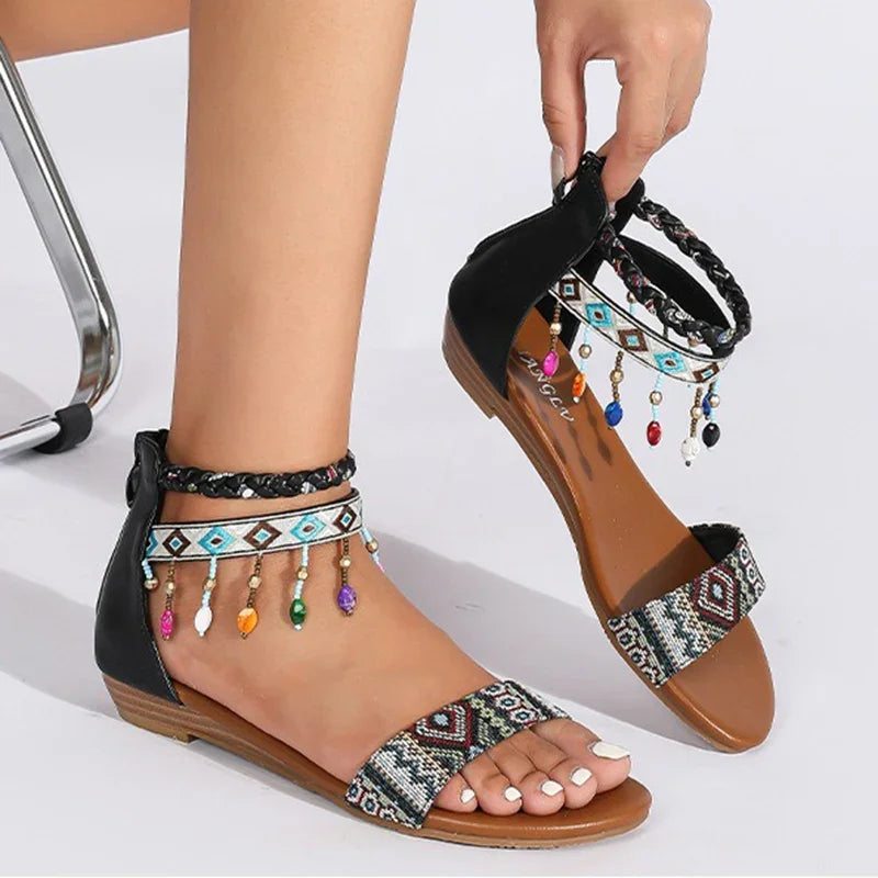 IDALY - Boho Beaded Ankle Strap Sandals