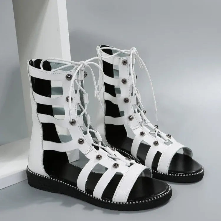LUPEY -  Lace-Up Gladiator Sandals with Flat Sole