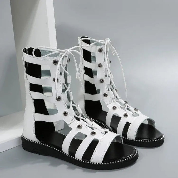 LUPEY -  Lace-Up Gladiator Sandals with Flat Sole