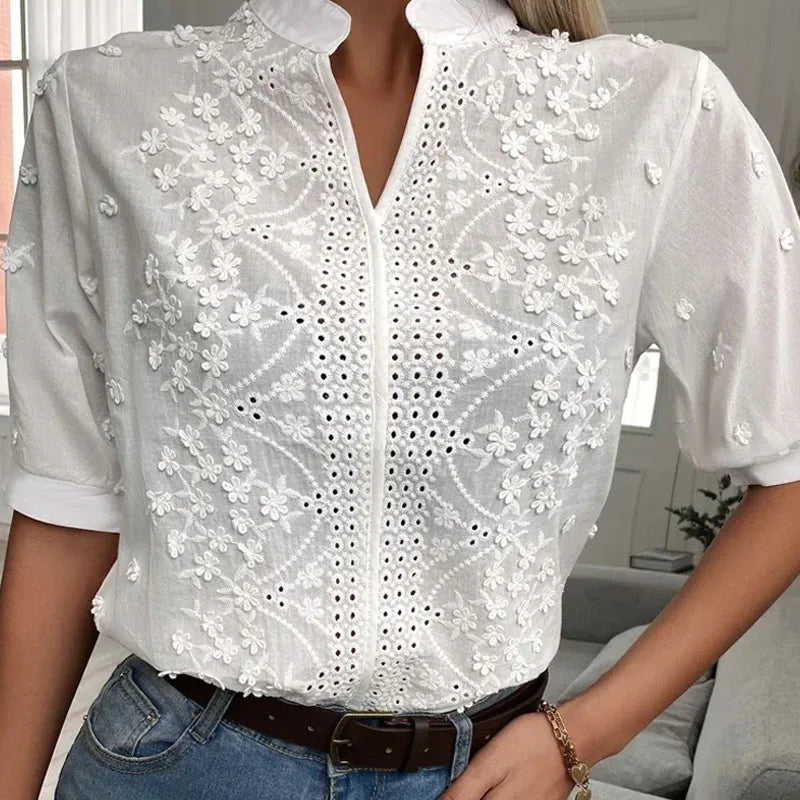 POPPY - Embroidered White Summer Blouse