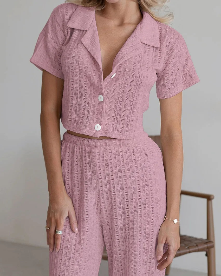 ELYSIA  - Women's Textured Lounge Shirt & Pants Set