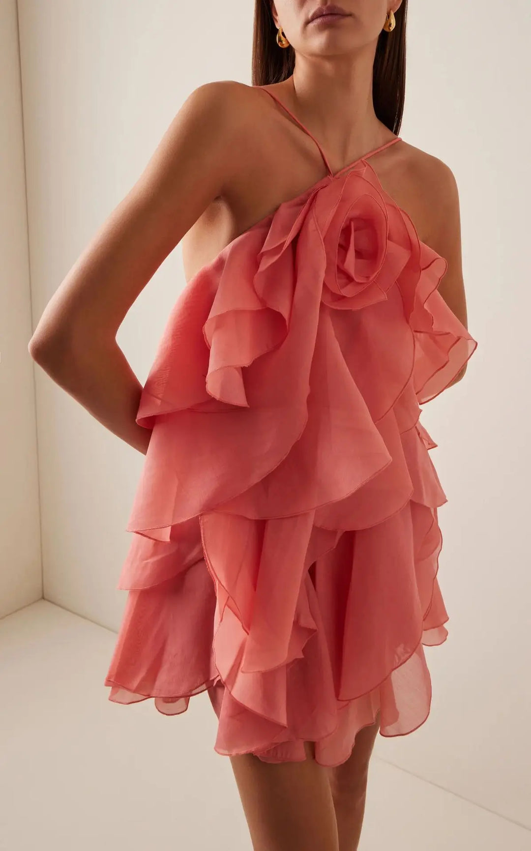 ROSALIA – Layered Ruffle Rose Mini Dress