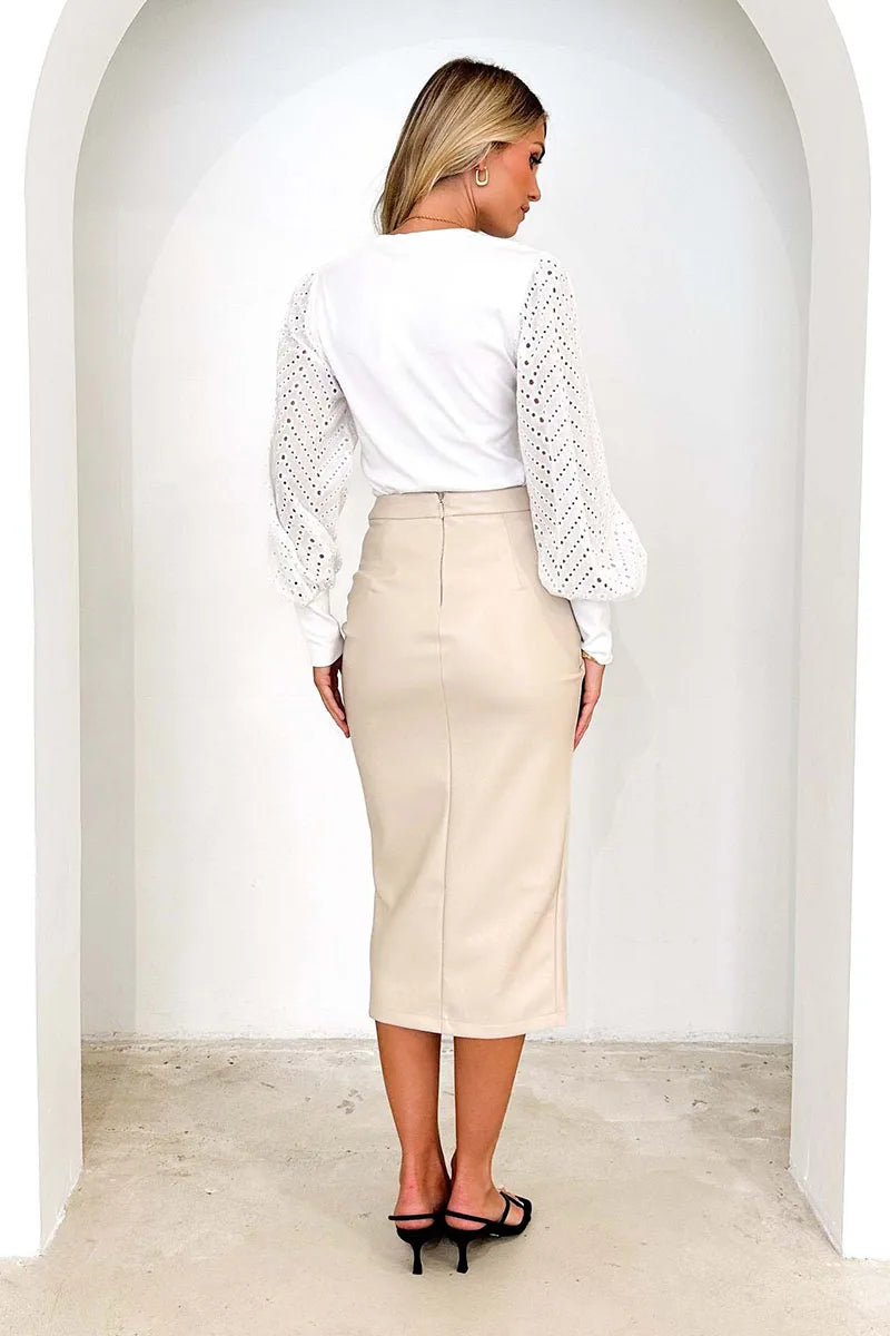 NORA - Vegan Leather Wrap Midi Skirt