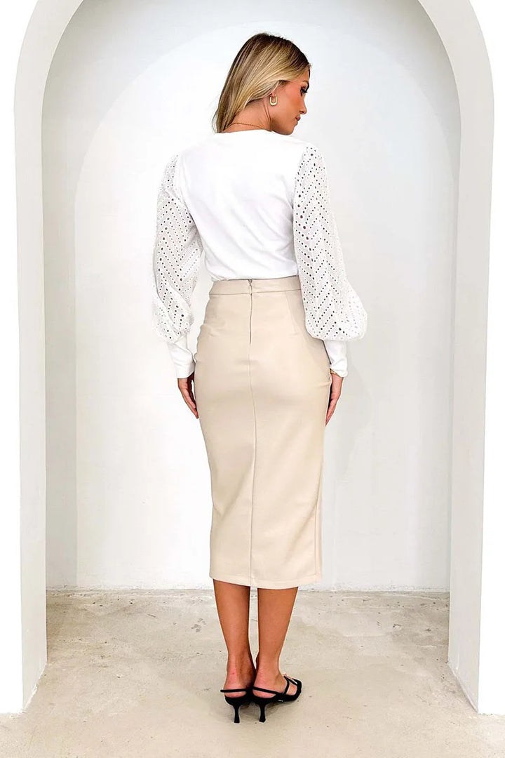 NORA - Vegan Leather Wrap Midi Skirt