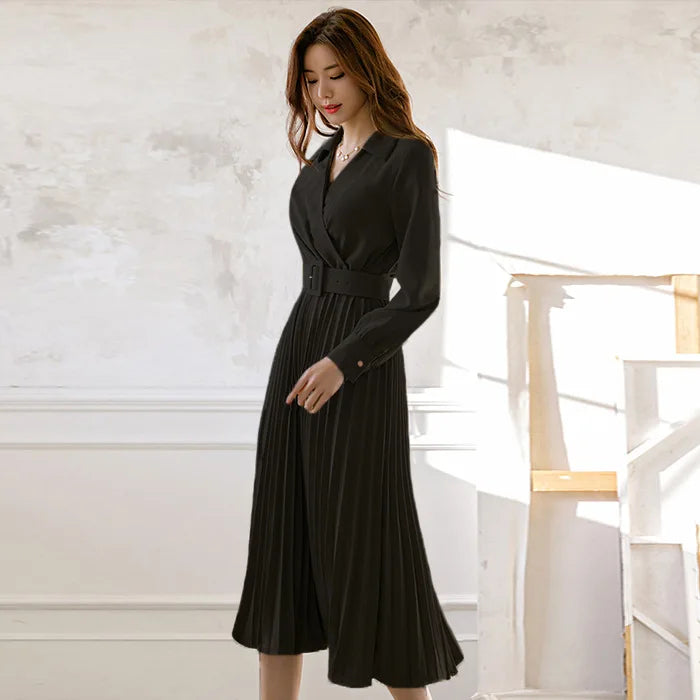 INDI - Women’s Pleated Belted Midi Dress