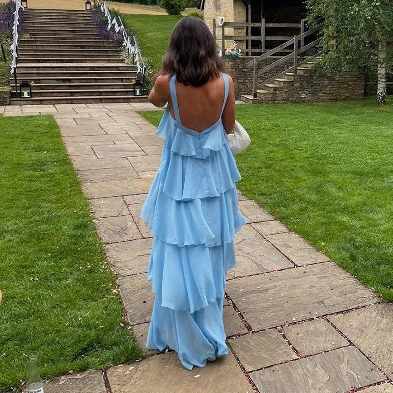 AURORI – Layered Ruffle Halter Maxi Dress