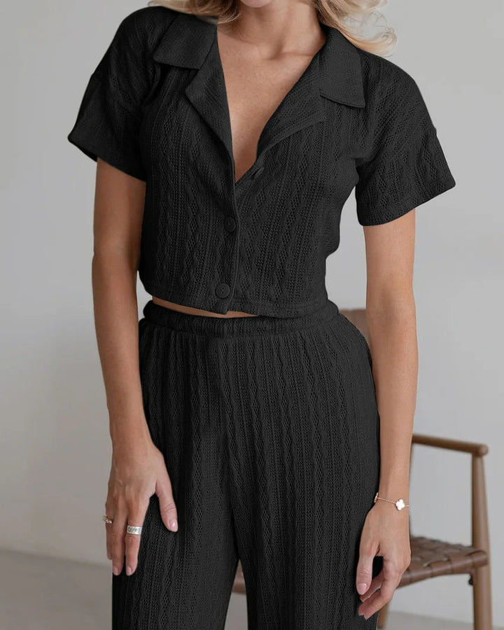 ELYSIA  - Women's Textured Lounge Shirt & Pants Set