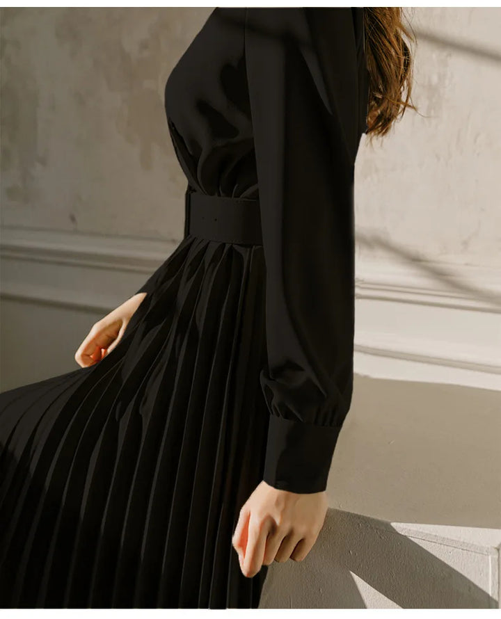 INDI - Women’s Pleated Belted Midi Dress