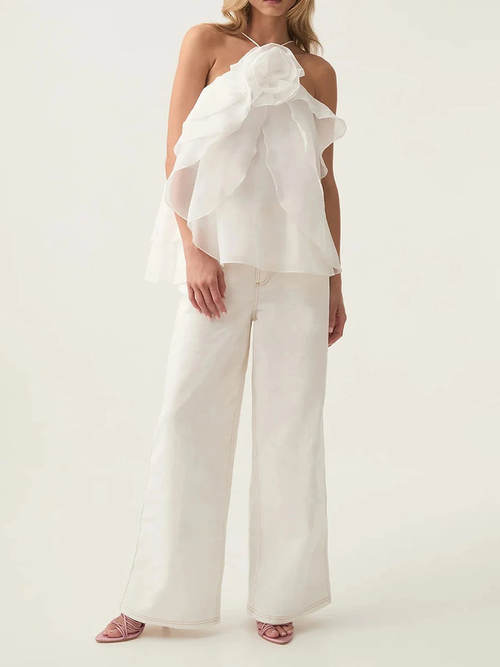 AMELIA – Layered Ruffle Rose Halter Top