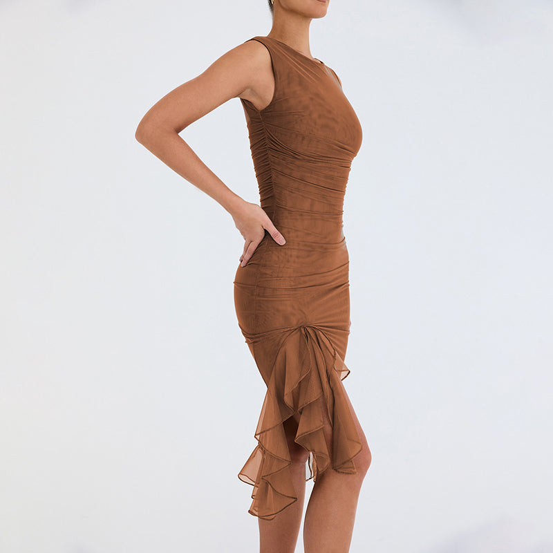 VINT – Split Midi Dress With Ruffles
