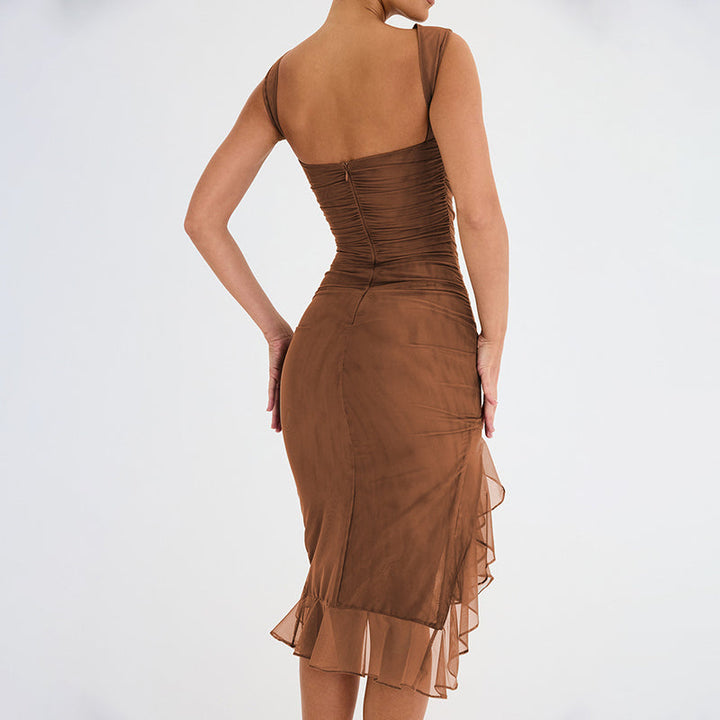 VINT – Split Midi Dress With Ruffles