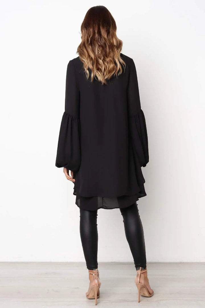 NYRA – Asymmetrical Lantern Sleeve Peplum Blouse