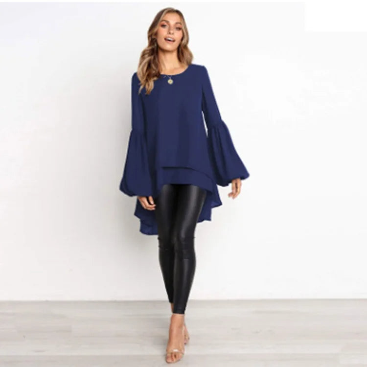 NYRA – Asymmetrical Lantern Sleeve Peplum Blouse