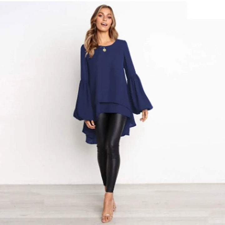 NYRA – Asymmetrical Lantern Sleeve Peplum Blouse