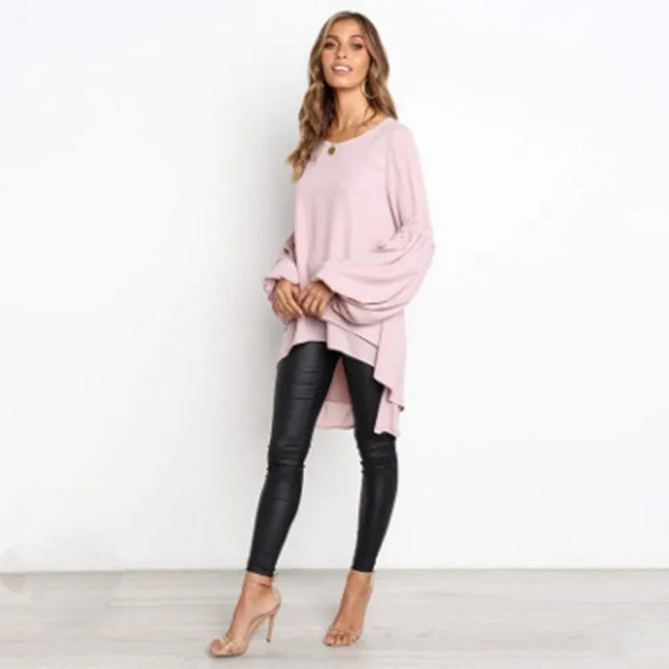 NYRA – Asymmetrical Lantern Sleeve Peplum Blouse