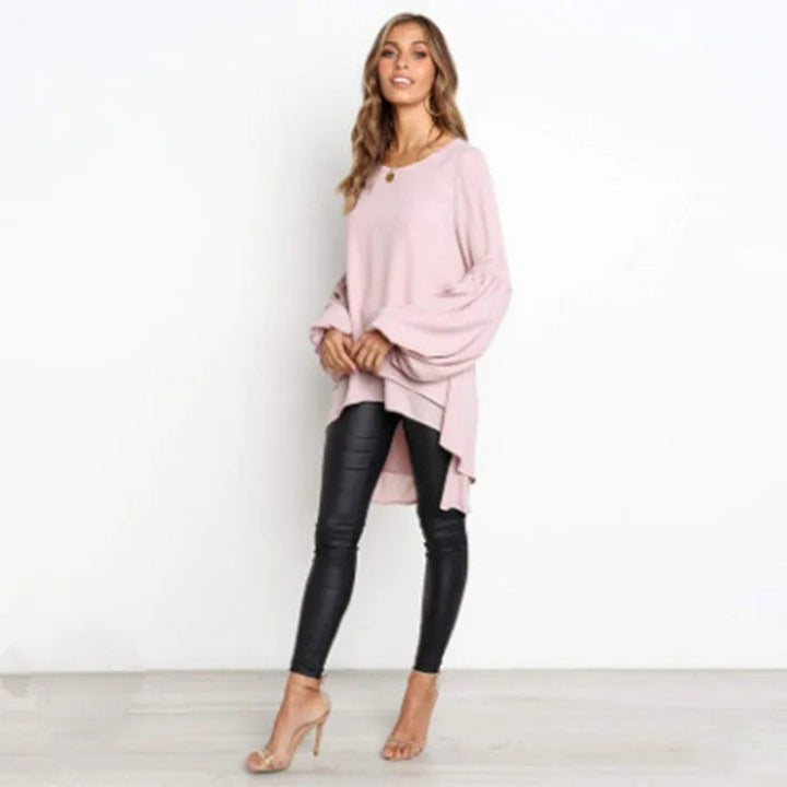 NYRA – Asymmetrical Lantern Sleeve Peplum Blouse