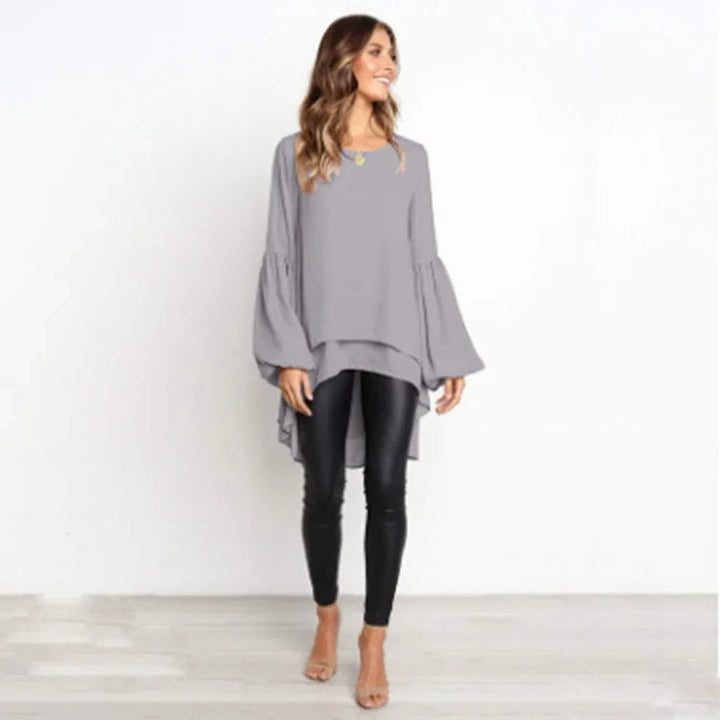 NYRA – Asymmetrical Lantern Sleeve Peplum Blouse