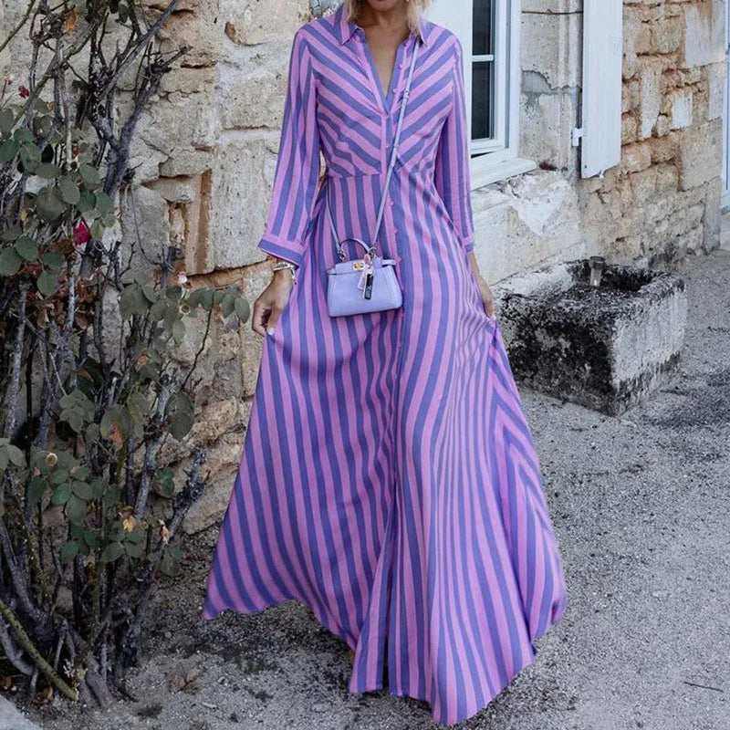 EALIN - Women’s Long Sleeve Striped Maxi Dress